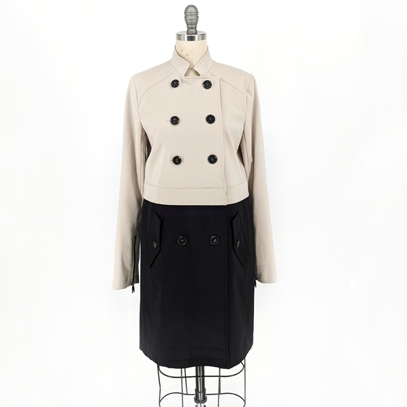Ann Taylor Colorblock Trench Coat Tan Black XS preppy fall spring classic rain - Picture 1 of 11